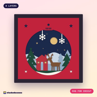 Christmas Bauble Woodland shadow box SVG: hero
